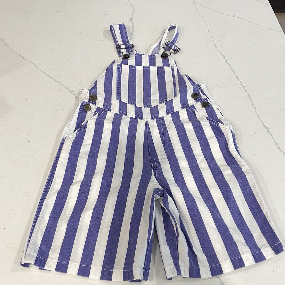 Jet Set Vintage Overall Shorts Striped Sz 7 Kids